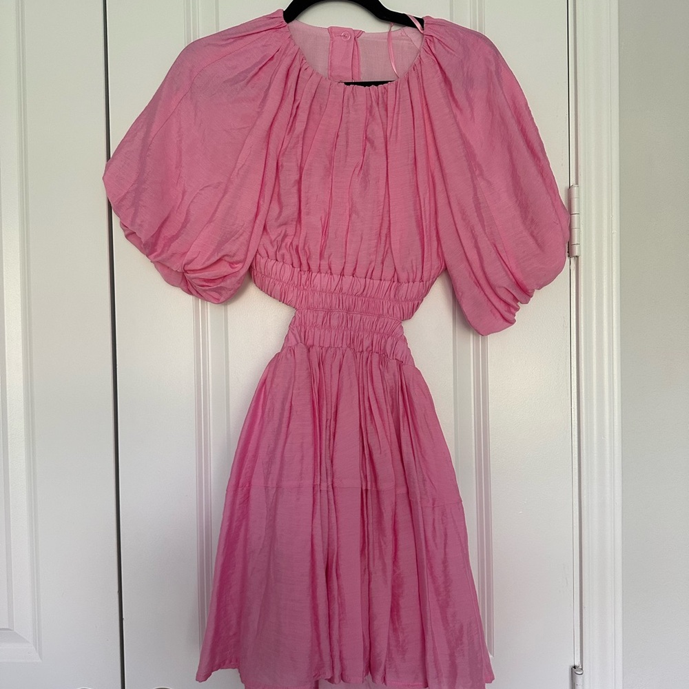 Vici Pink Puff Sleeve Dress with Cut Outs